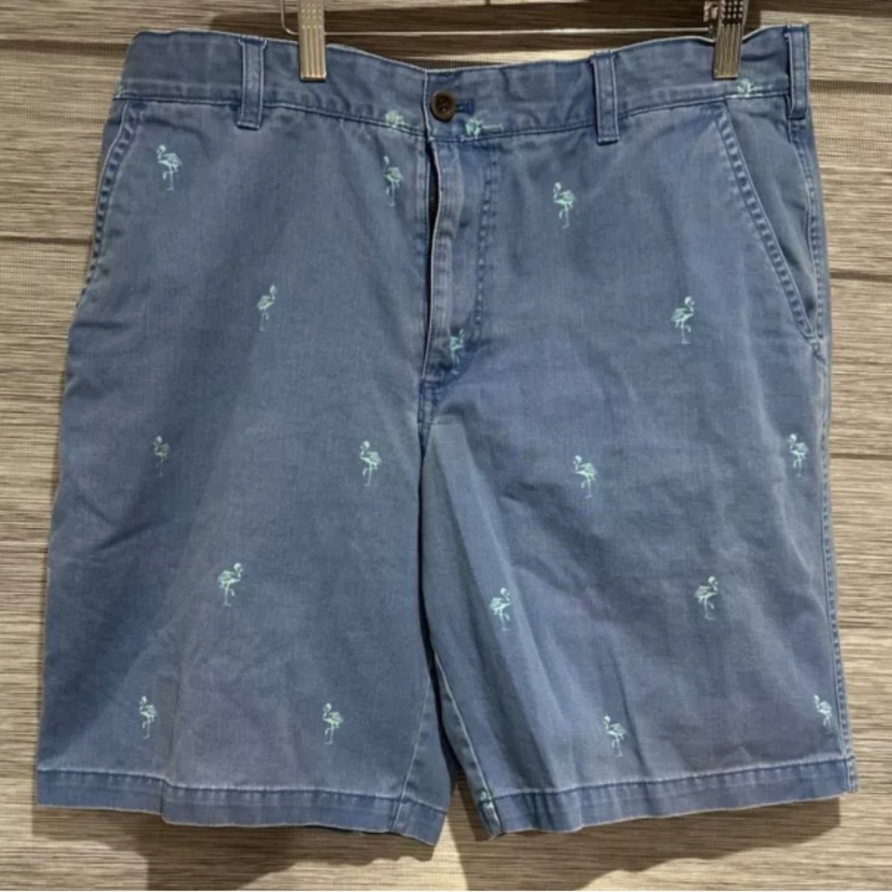 Men's Izod Saltwater  Flat Comfort Fit Shorts Blue Size 38 Flamingos